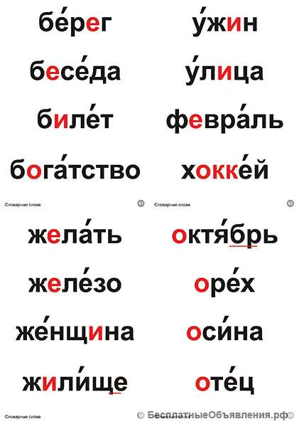 Таблицы "Словарные слова" (64 шт, формат А3) ламин