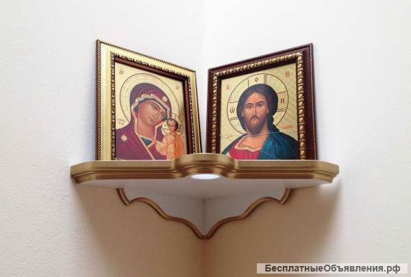 Полка для икон угловая с отверстием для лампады