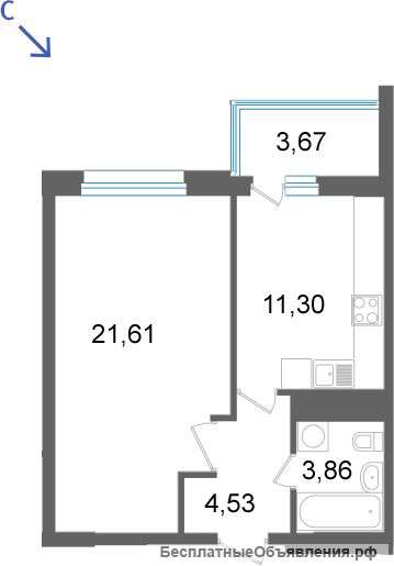 1-к квартира в квартале Энтузиастов