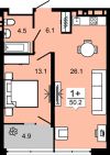 1 квартиру (50,2кв.м.) в Тюмени ЖК Видный