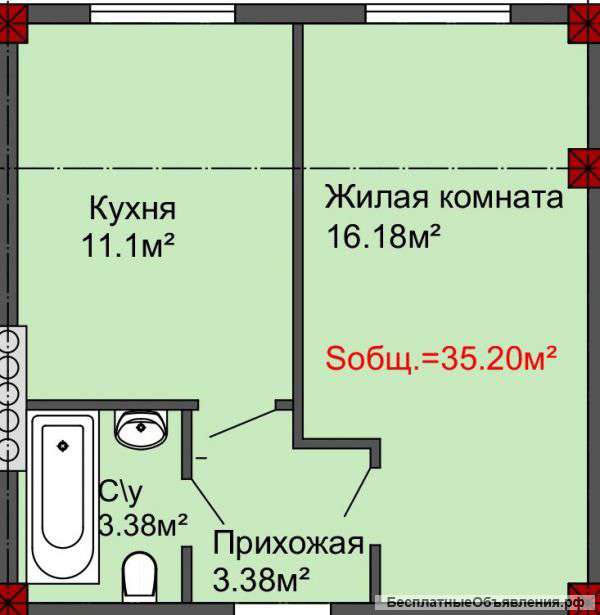 1 к.кв. Крым, Севастополь.