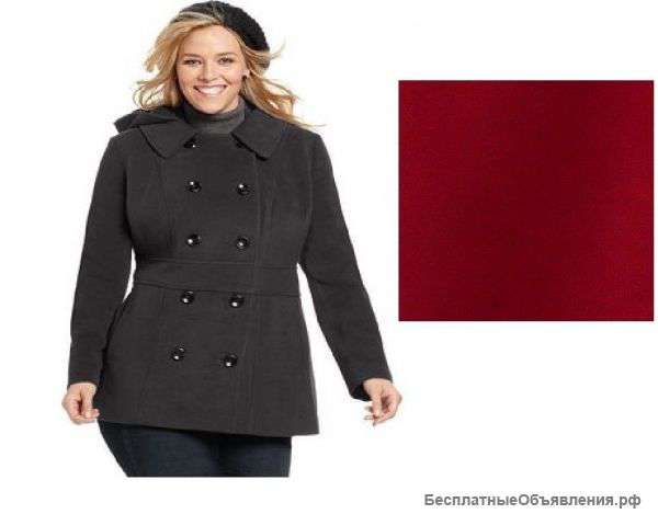 Style Co Womens Plus red pea coat removable hood solid lined size 18W NEW