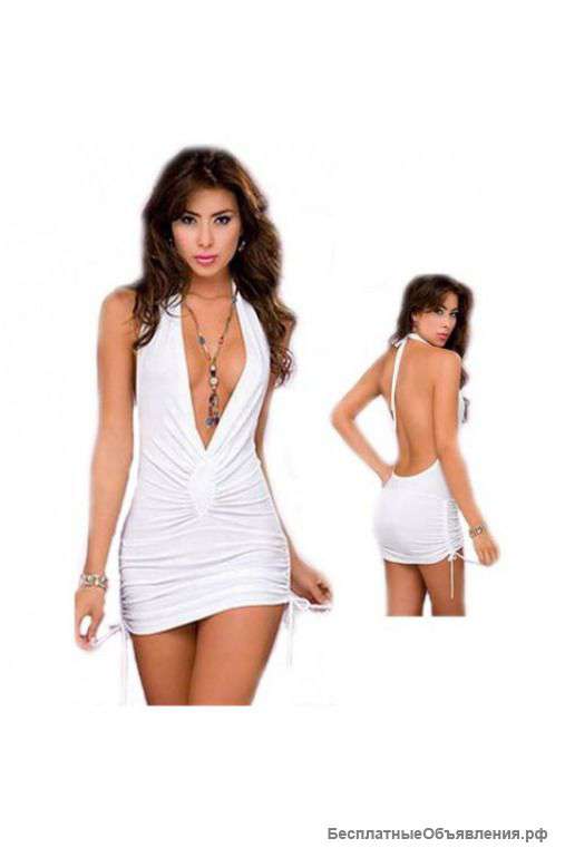 Платье белого цвета с глубоким вырезом декольте артикул - Артикул: A3222