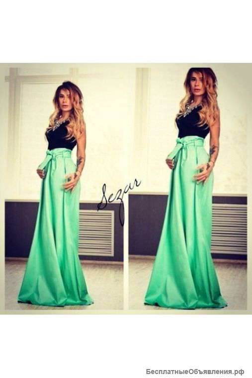 Длинная юбка бирюзового цвета артикул - Артикул: Am6755