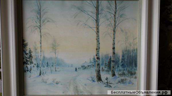 М. А.Балунин, «Русская зима", бумага, акварель. Россия, конец XIX века.