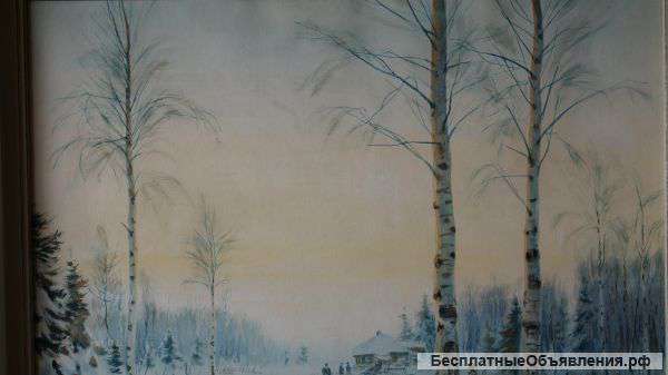 М. А.Балунин, «Русская зима", бумага, акварель. Россия, конец XIX века.