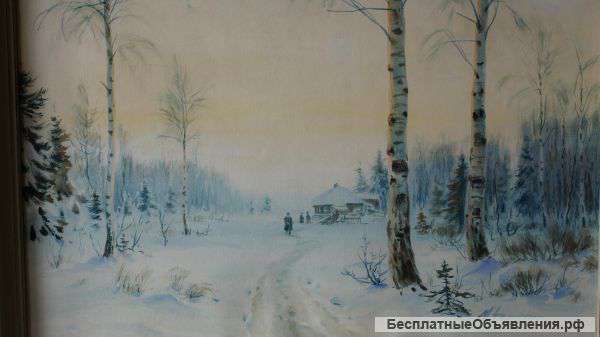 М. А.Балунин, «Русская зима", бумага, акварель. Россия, конец XIX века.