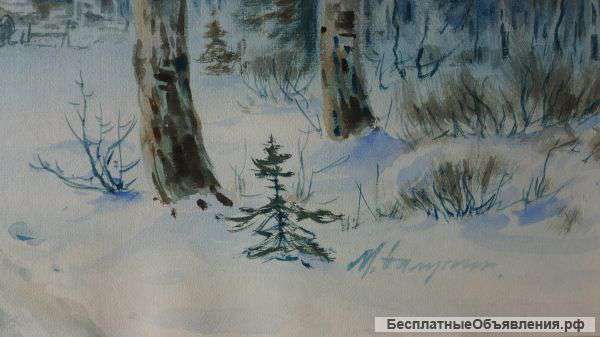 М. А.Балунин, «Русская зима", бумага, акварель. Россия, конец XIX века.