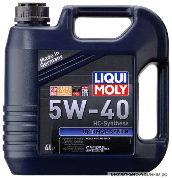 Моторное масло liqui moly optimal synth 5w-40 4l