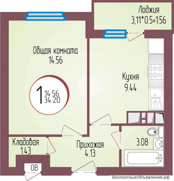 1ком кв. продается от Застройщика Строй Премьер