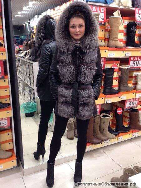 Кожаная куртка-жилетка с мехом чернобурки