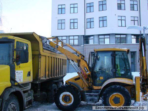 Вывоз снега, услуги экскаватора-погрузчика (Volvo, Камаз)