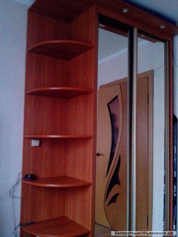 Шкаф-купе с двумя зеркалами,встроенной подсветкой, угловым элементом.