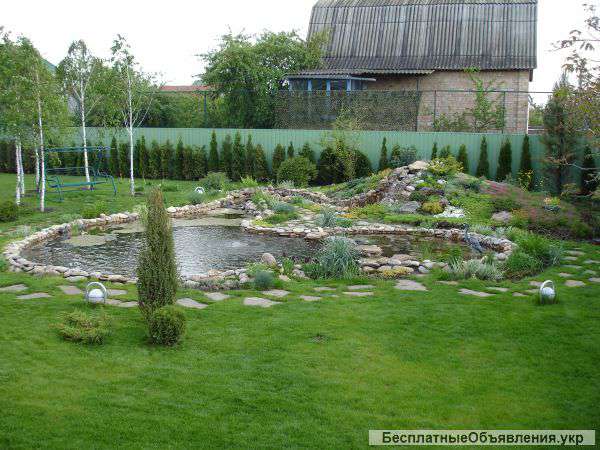 Устройство пруда,ручья из железобетона.Ландшафтный дизайн участка.