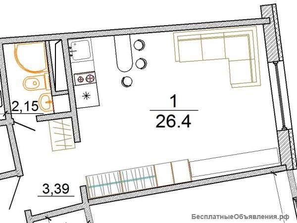 Просторная квартира-студия 27м в элитном доме