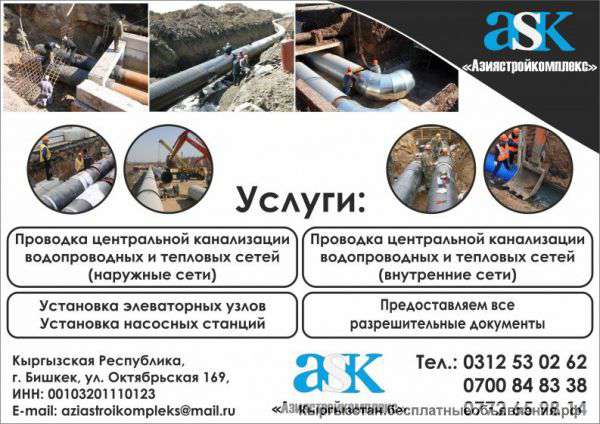 Проводка канализации, водопровод и теплосетей