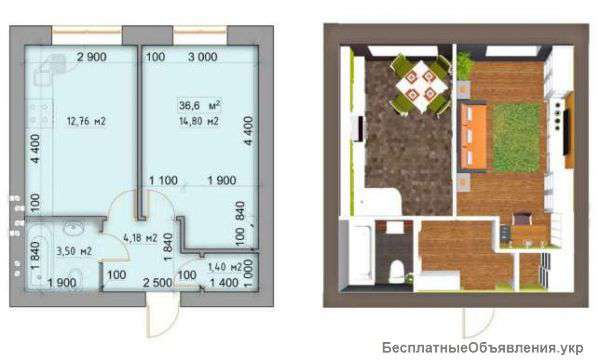 36.6м2 - від забудовника