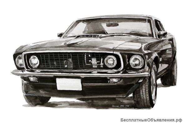 Рисунок тушью Форд Мустанг, Ford Mustang Boss