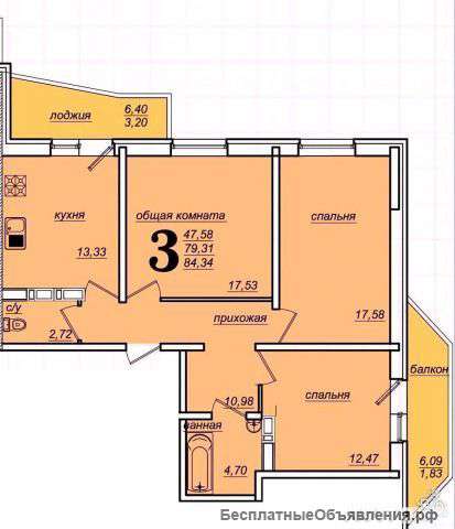 3-к квартира, 85 м², 2/19 эт.