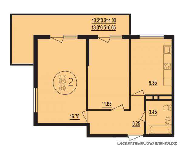 Квартиры на ЭНКЕ, 54 m2