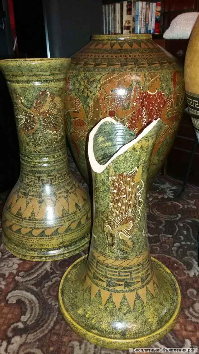 Напольная ваза разборная из трех частей 144 см. Ручная роспись, гравировка.