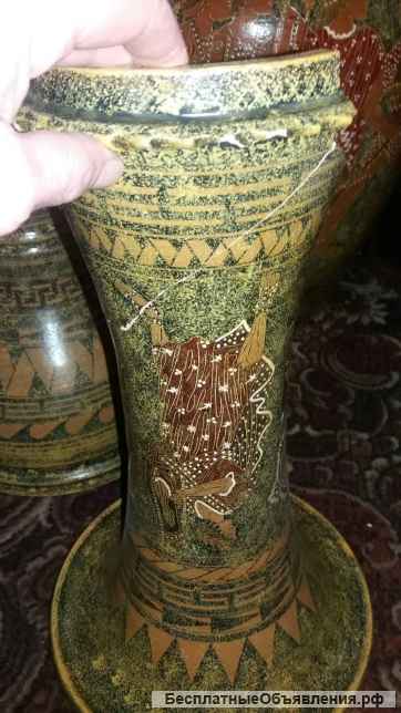 Напольная ваза разборная из трех частей 144 см. Ручная роспись, гравировка.