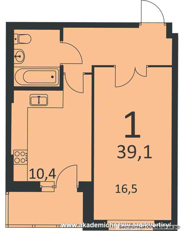 Однокомнатная квартира 54, этаж 12