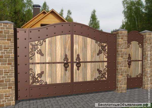 Красивые ворота с кованными элементами