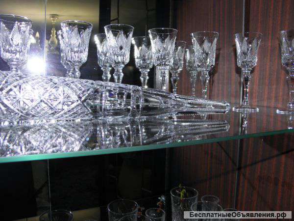 Хрустальные рюмки советского производства высота 13, 5 см - 12шт+рог хрустальный