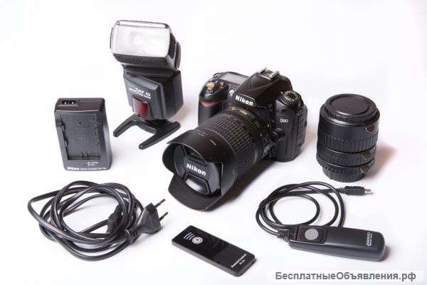 Nikon d90 kit 18-105 + объектив + вспышка + макрокольца