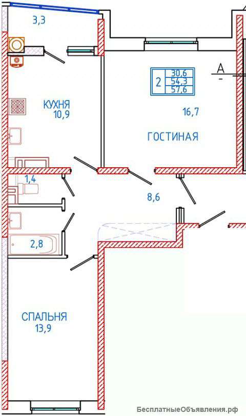 2-к квартира, 58 м², 2/16 эт., ул Рогожникова, 15