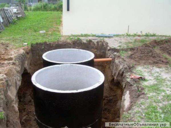 Яма сливная/выгребная-переливная под ключ.ЖБ кольца