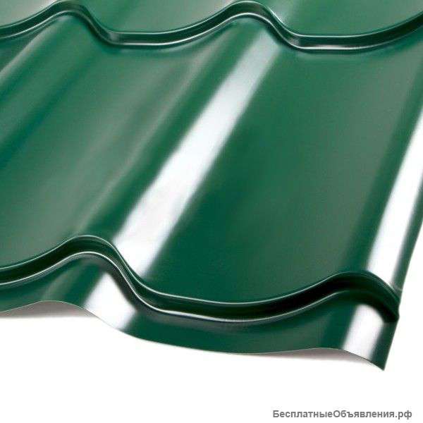Металлочерепица Супермонтеррей 0,52 мм. Норман. Цвет зеленый мох