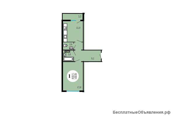 Продам 1-ком.кв. 46м2 новая. 2100 т.р.