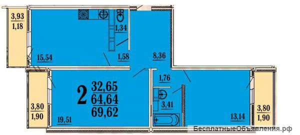 Продам 2-х ком. кв. 69м2. на 2 стороны 2800 т.р.