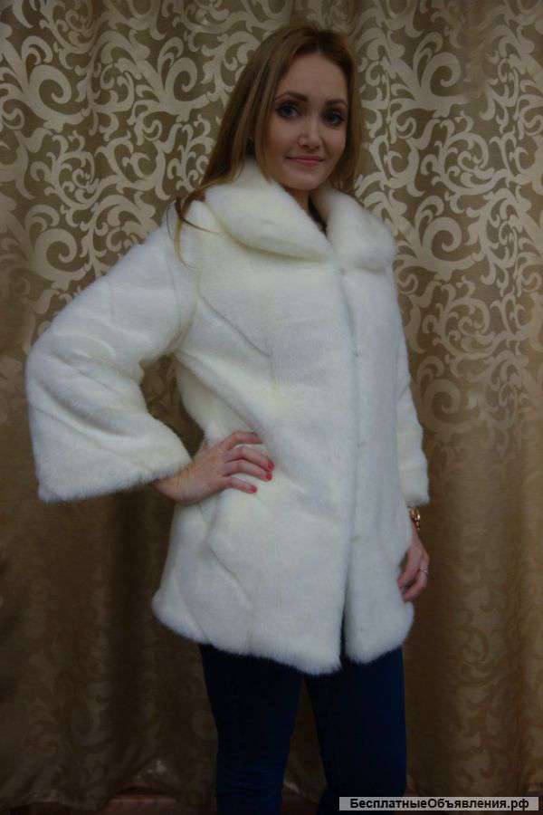 Жакет ECO Мех под белую норку в косую полоску и белую норку