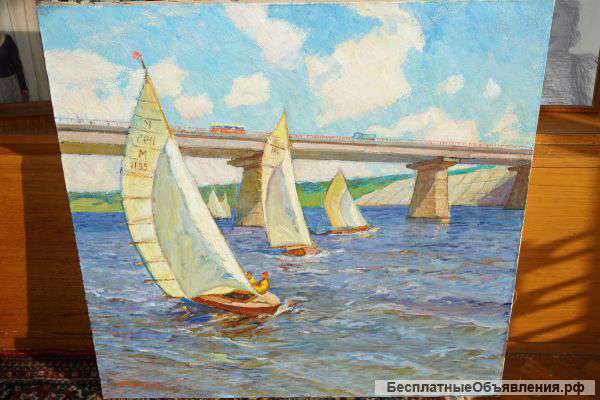 Г.В. Толпекин. Тематический пейзаж «Лодочная станция». Холст, масло. СССР, Киев, начало 1970-х гг.