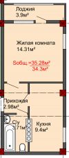 1-к квартиру 35,28 кв.м. в Севастополе. ул. Репина