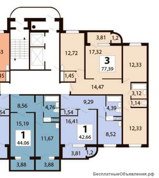 Трехкомнатная квартира 77,5 м2