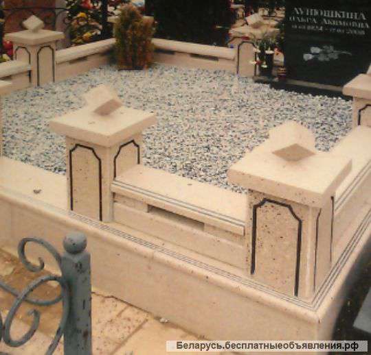 Ритуальное благоустройство из искусственного мрамора (белое, светлое, серое)