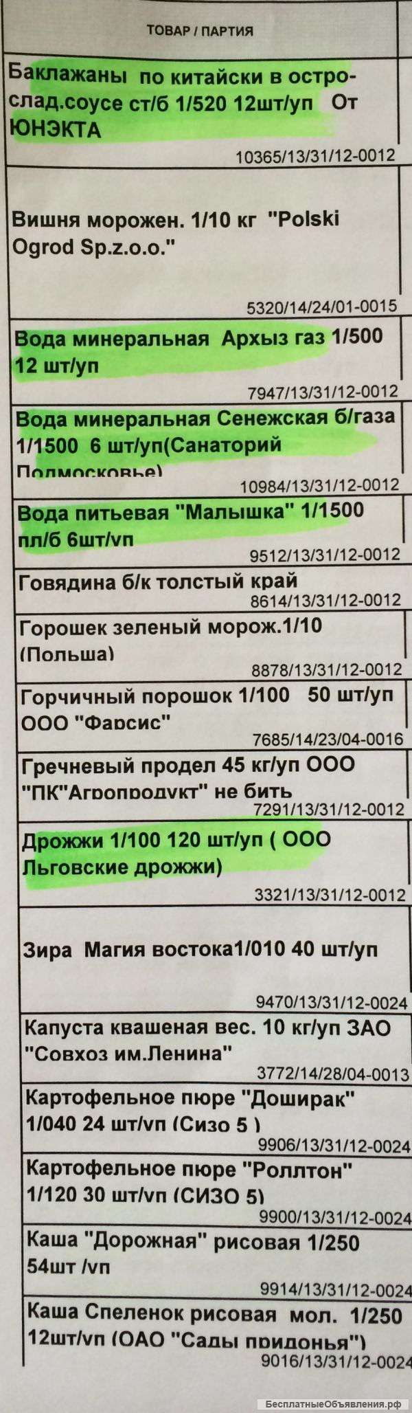 Продукты питания хорошего качества