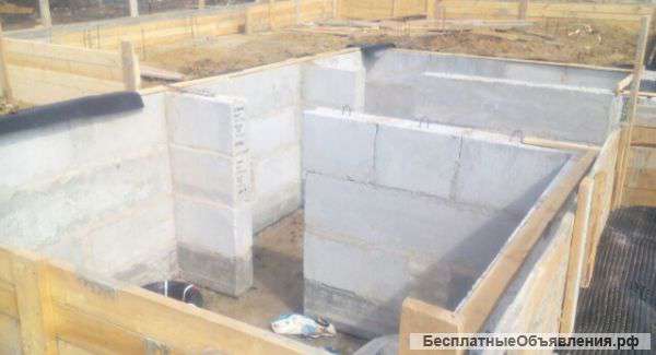 Работы по устройству опалубки, заливке фундамента, кладки стен