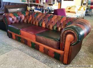Кожаный диван честер в стиле пэчворк