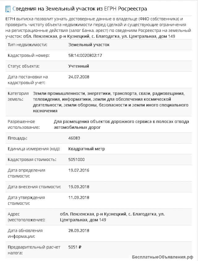 Земельный участок 4,6 га. коммерческого назначения на трассе М-5 "Урал"