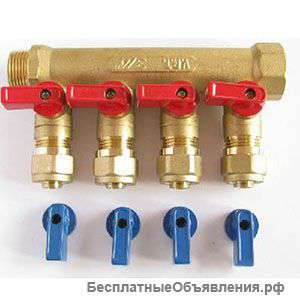 Коллектор м. п. 3/4"х16 - 4 выхода (синий флажок)