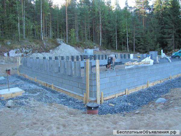 Фундаменты всех видов. Бурозаливные, винтовые, плитные. Каменная кладка.