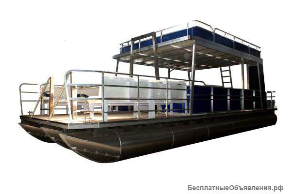 Катер - понтон двухпалубный алюминиевый (верхняя палуба солярий)