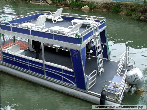 Катер - понтон двухпалубный алюминиевый (верхняя палуба солярий)