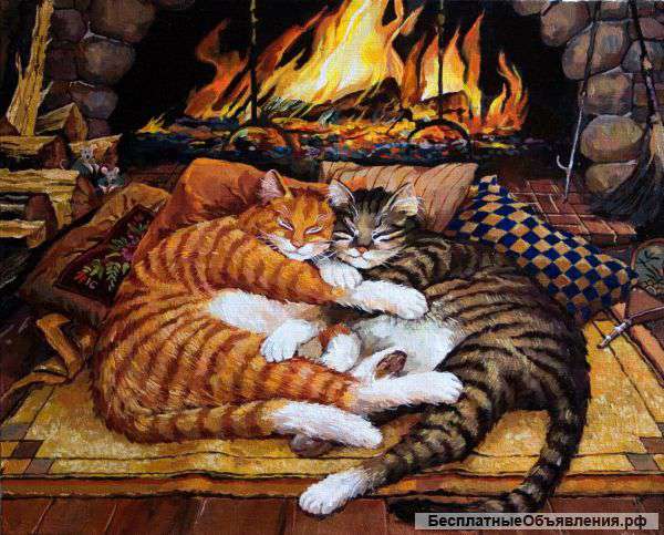 Картина "Коты у камина"