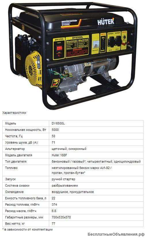 Электрогенератор dy6500l huter